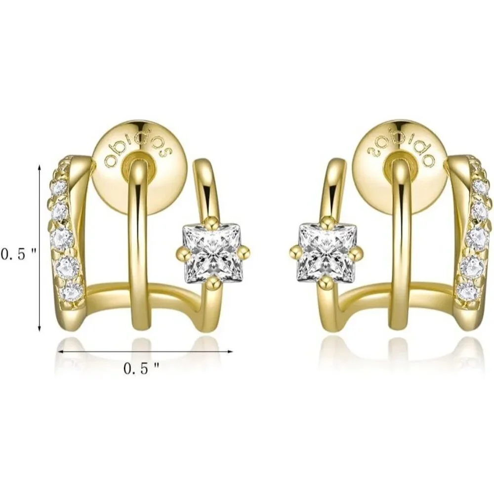 14K Gold Plated Triple Huggie & Stud Earrings for Women - Hoop Drop Earrings
